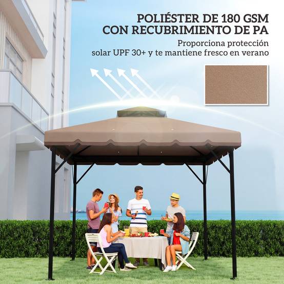 Toile de Rechange 3x3m pour Tonnelle Double Toit Polyester Anti-UV Kaki - ComfortXL Outdoor Living - Image 7