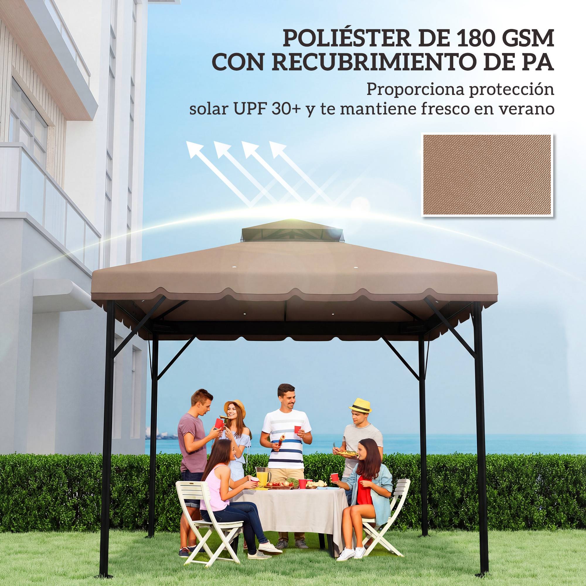 Toile de Rechange 3x3m pour Tonnelle Double Toit Polyester Anti-UV Kaki - ComfortXL Outdoor Living - Image 7