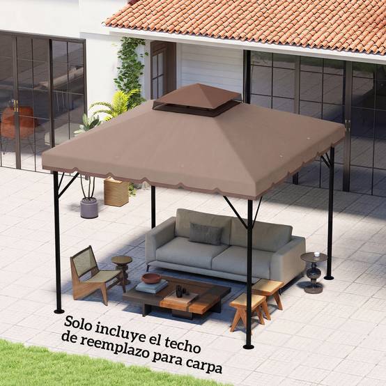 Toile de Rechange 3x3m pour Tonnelle Double Toit Polyester Anti-UV Kaki - ComfortXL Outdoor Living - Image 4
