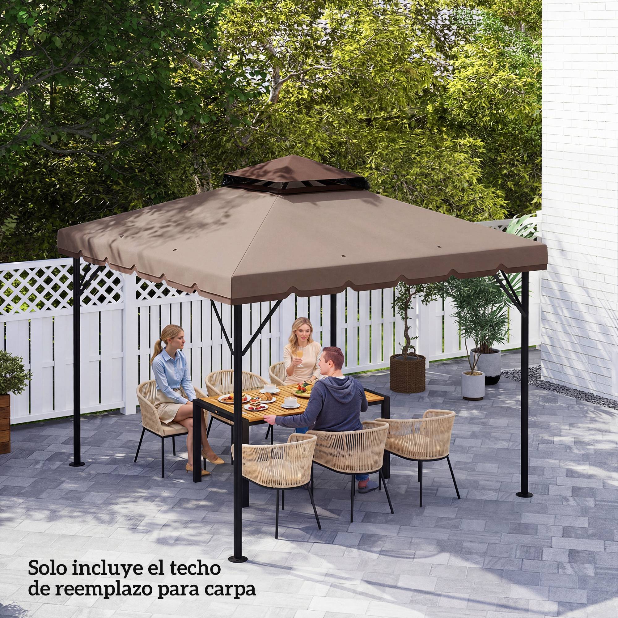 Toile de Rechange 3x3m pour Tonnelle Double Toit Polyester Anti-UV Kaki - ComfortXL Outdoor Living - Image 10