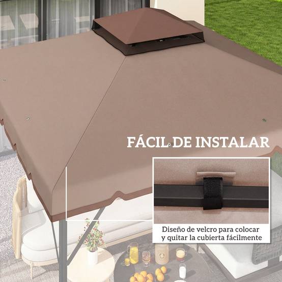 Toile de Rechange 3x3m pour Tonnelle Double Toit Polyester Anti-UV Kaki - ComfortXL Outdoor Living - Image 8