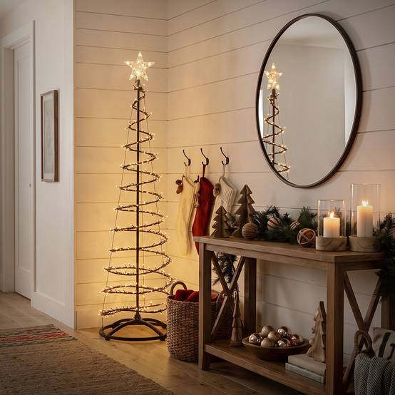 Ecd-Germany - Sapin de noël spirale LED 180 cm avec étoile cône lumineux effet cascade 15 modes de lumière minuterie et 640 LEDs blanc chaud pour maison jardin IP44 - Image 9