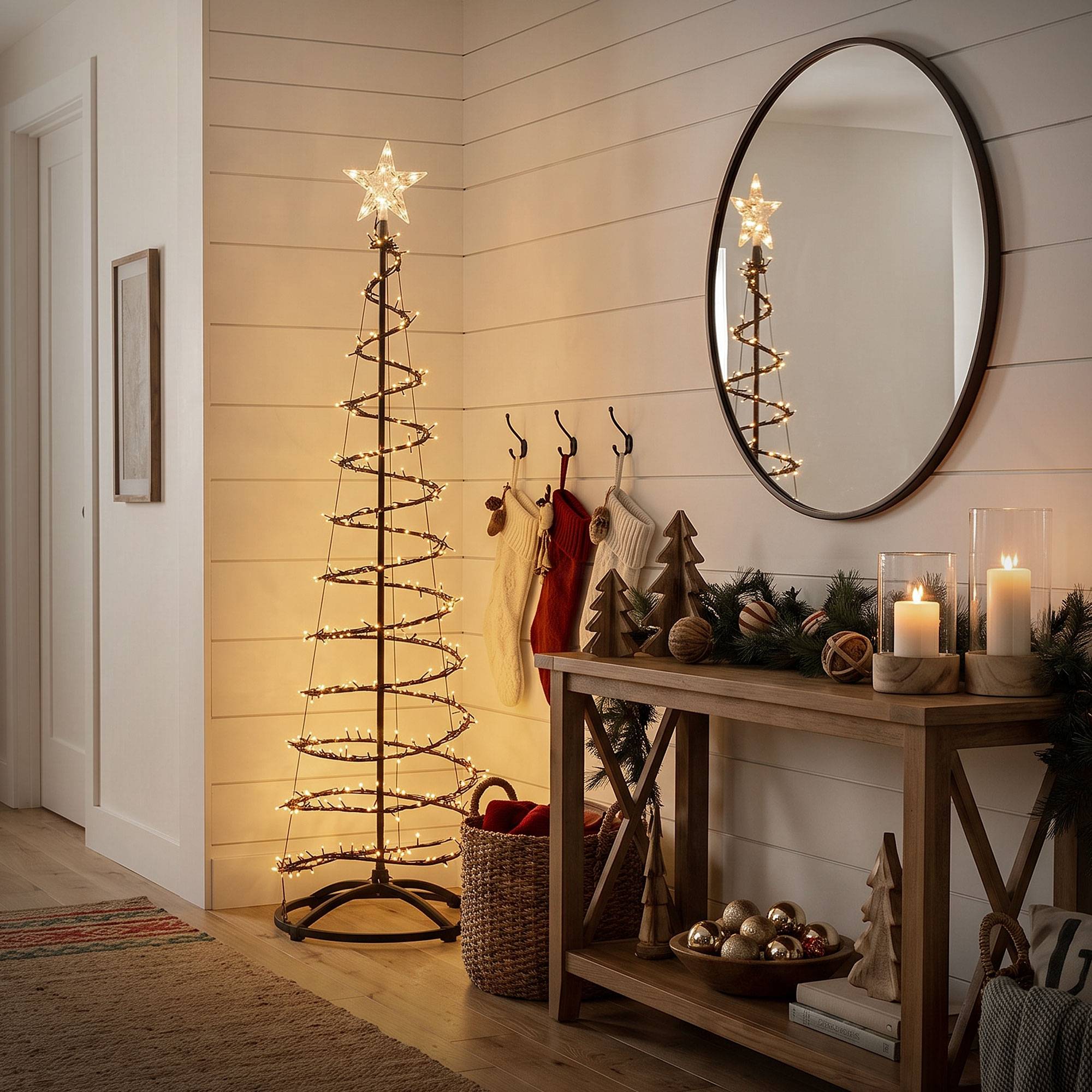 Ecd-Germany - Sapin de noël spirale LED 180 cm avec étoile cône lumineux effet cascade 15 modes de lumière minuterie et 640 LEDs blanc chaud pour maison jardin IP44 - Image 9