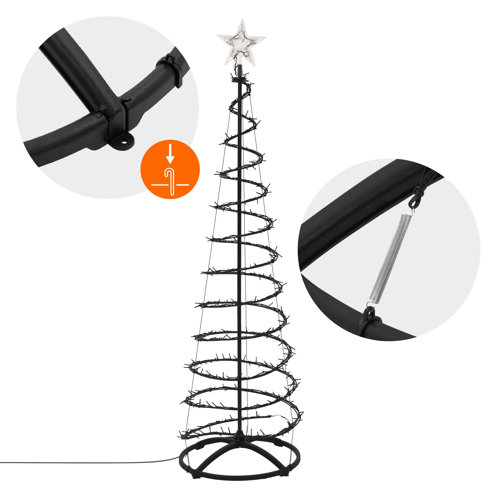 Ecd-Germany - Sapin de noël spirale LED 180 cm avec étoile cône lumineux effet cascade 15 modes de lumière minuterie et 640 LEDs blanc chaud pour maison jardin IP44 - Image 4