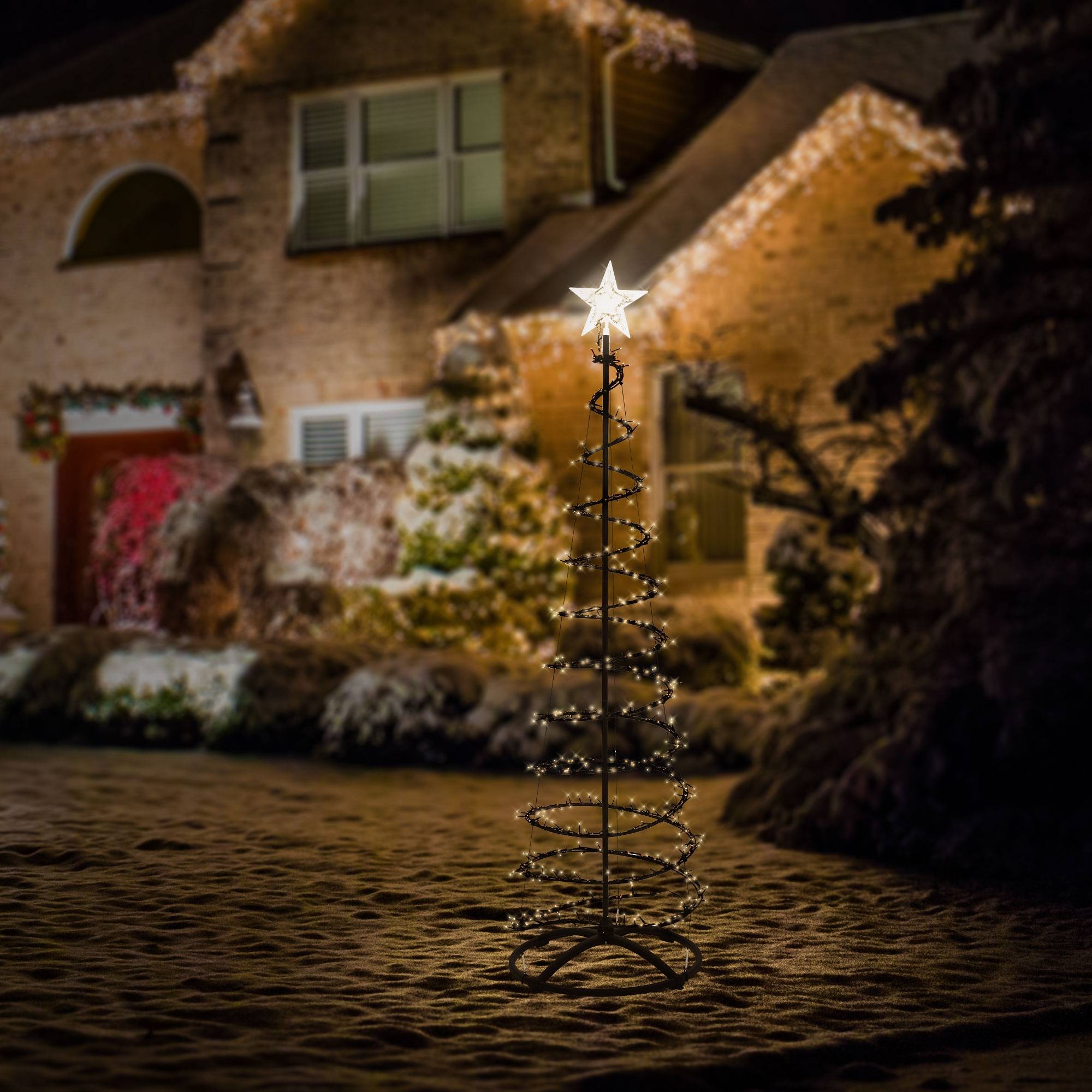 Ecd-Germany - Sapin de noël spirale LED 180 cm avec étoile cône lumineux effet cascade 15 modes de lumière minuterie et 640 LEDs blanc chaud pour maison jardin IP44 - Image 8