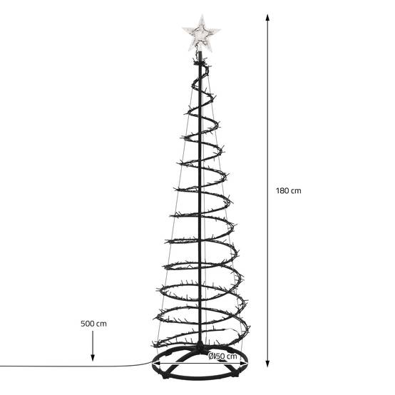Ecd-Germany - Sapin de noël spirale LED 180 cm avec étoile cône lumineux effet cascade 15 modes de lumière minuterie et 640 LEDs blanc chaud pour maison jardin IP44 - Image 7
