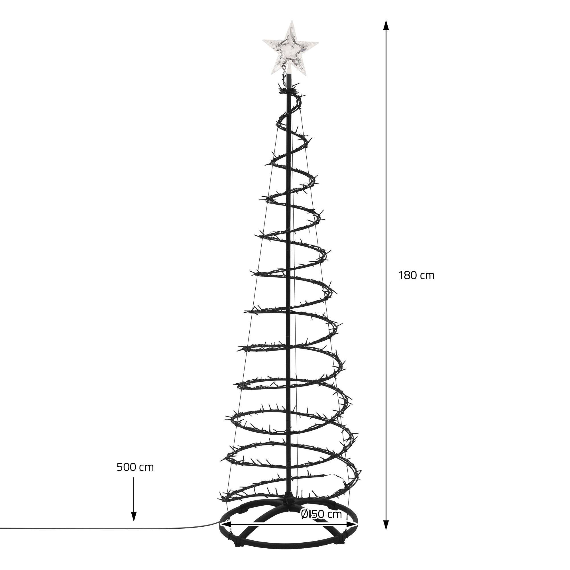 Ecd-Germany - Sapin de noël spirale LED 180 cm avec étoile cône lumineux effet cascade 15 modes de lumière minuterie et 640 LEDs blanc chaud pour maison jardin IP44 - Image 7