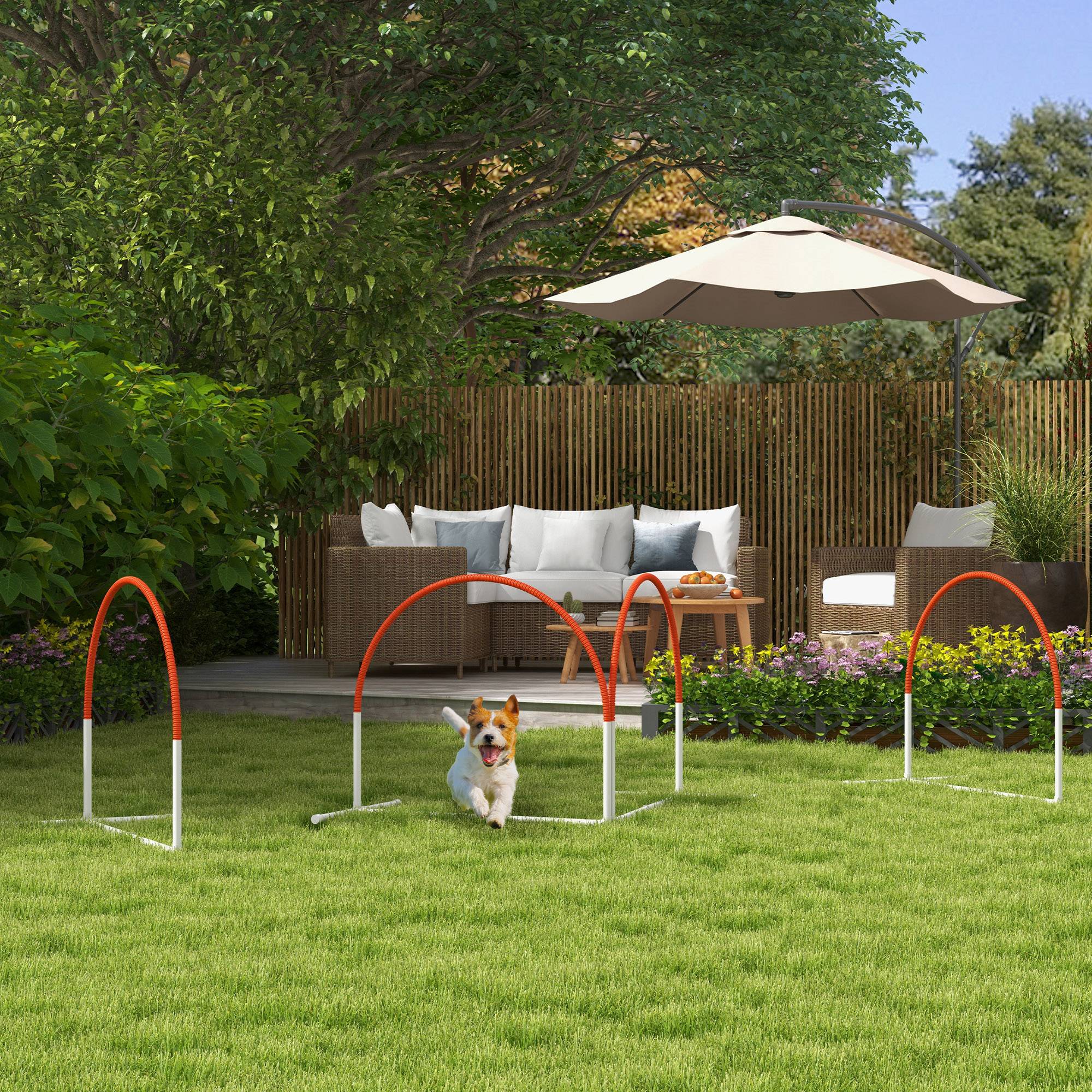 ComfortXL - Parcours agilité chien plastique 89 x 69 x 99 cm blanc orange pour dressage canin avec sac - ComfortXL Outdoor Living - Image 3