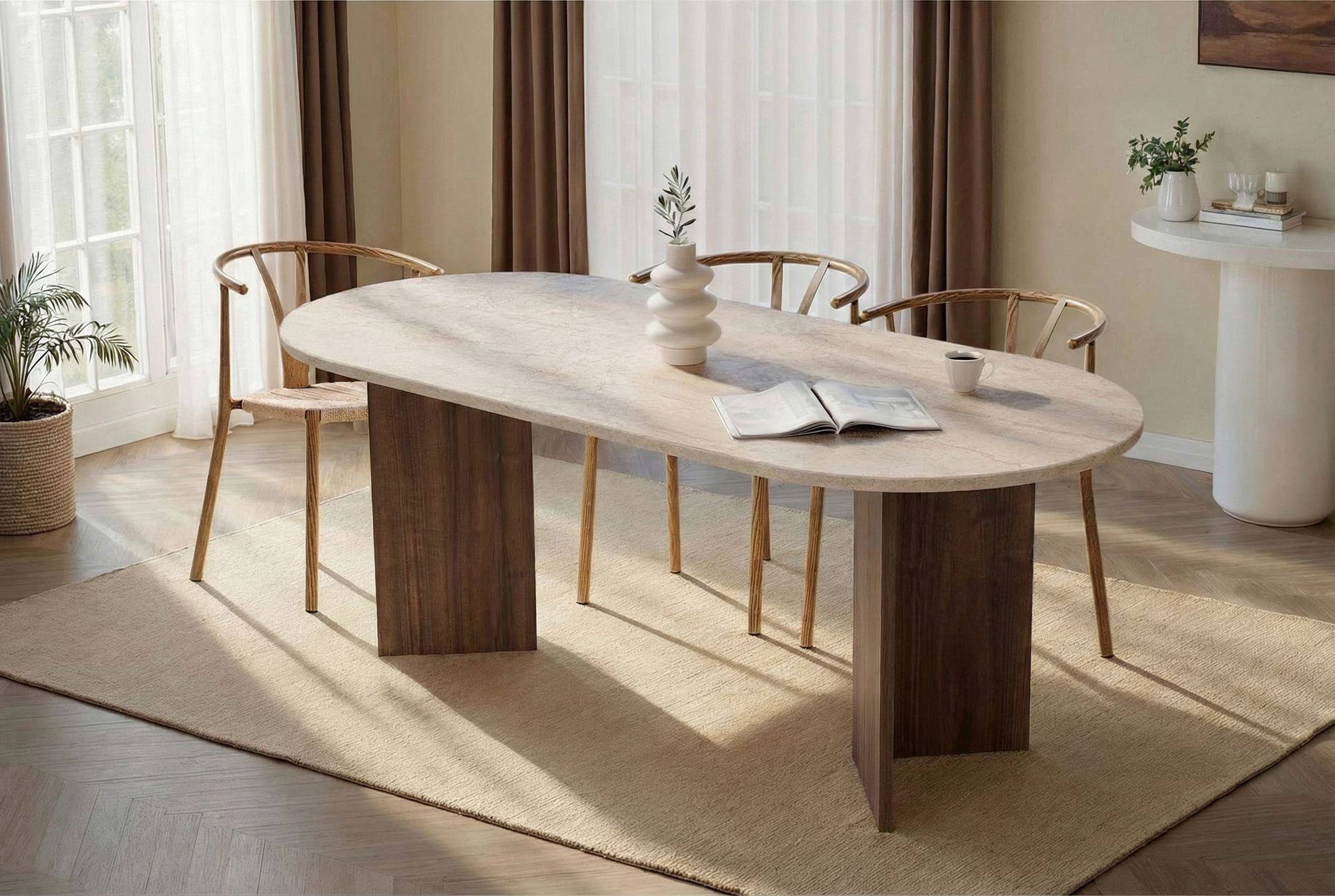 Habitat Et Jardin - Table à Manger En Bois "sabella" - 200 X 90 X 75 Cm - Travertin -hanah Home - Image 4