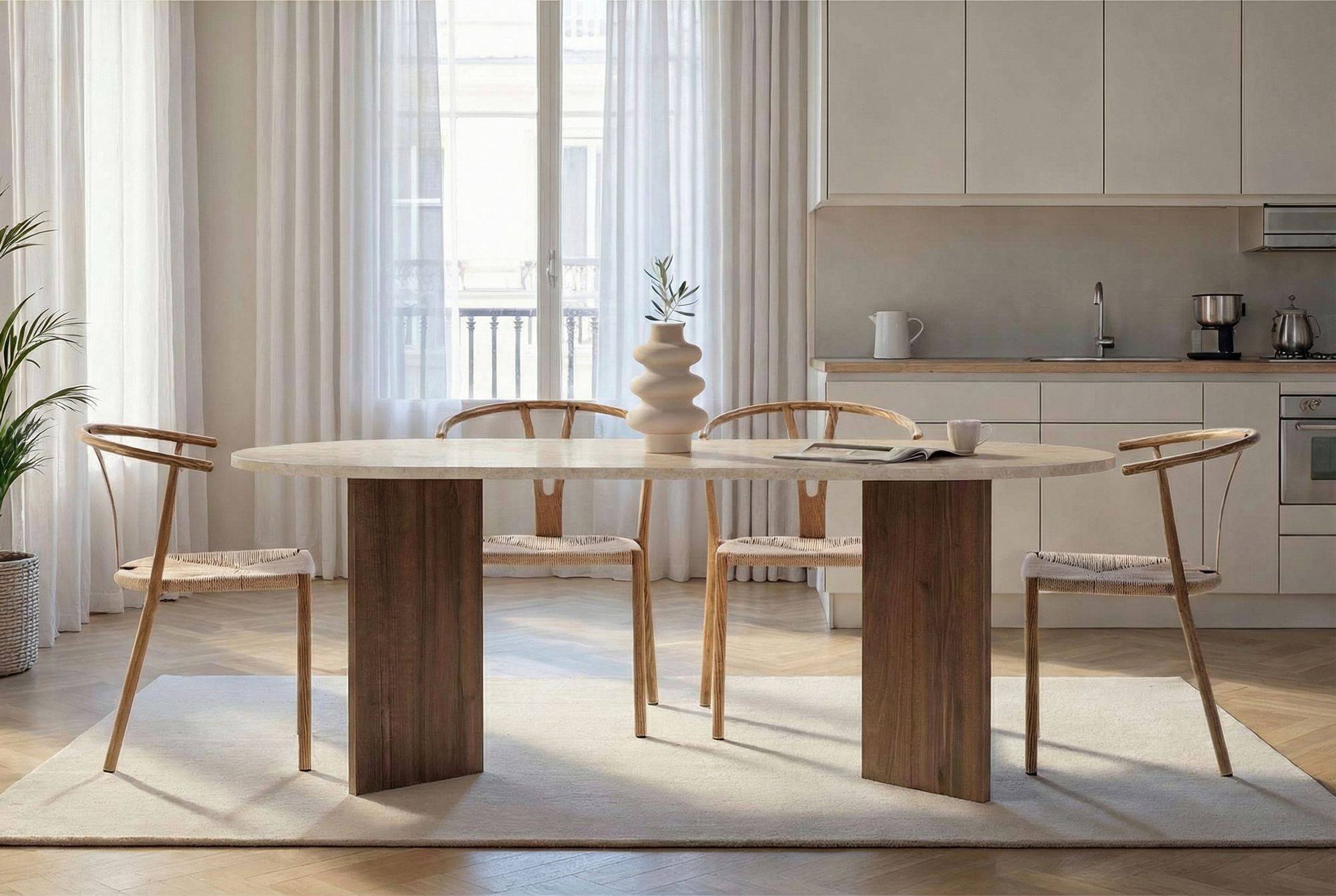 Habitat Et Jardin - Table à Manger En Bois "sabella" - 200 X 90 X 75 Cm - Travertin -hanah Home - Image 2