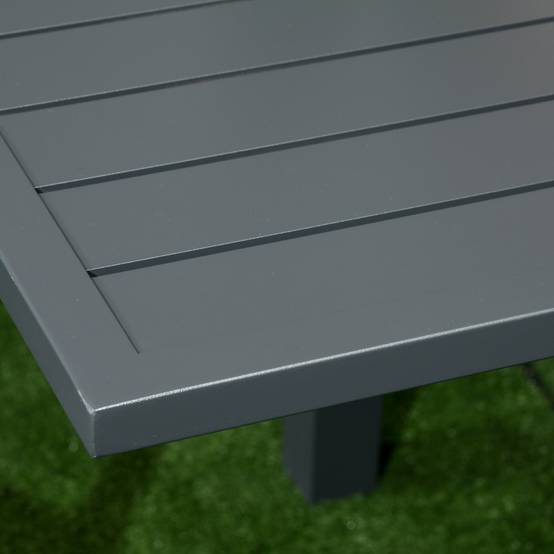 Salon de jardin en aluminium et textilène table extensible 90 à 180 cm 6 chaises empilables 4/6 personnes gris - Image 10