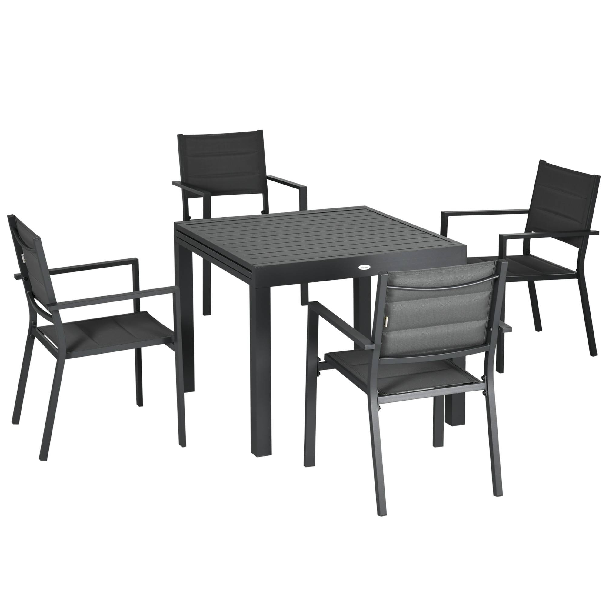 Salon de jardin en aluminium et textilène table extensible 90 à 180 cm 6 chaises empilables 4/6 personnes gris - Image 2