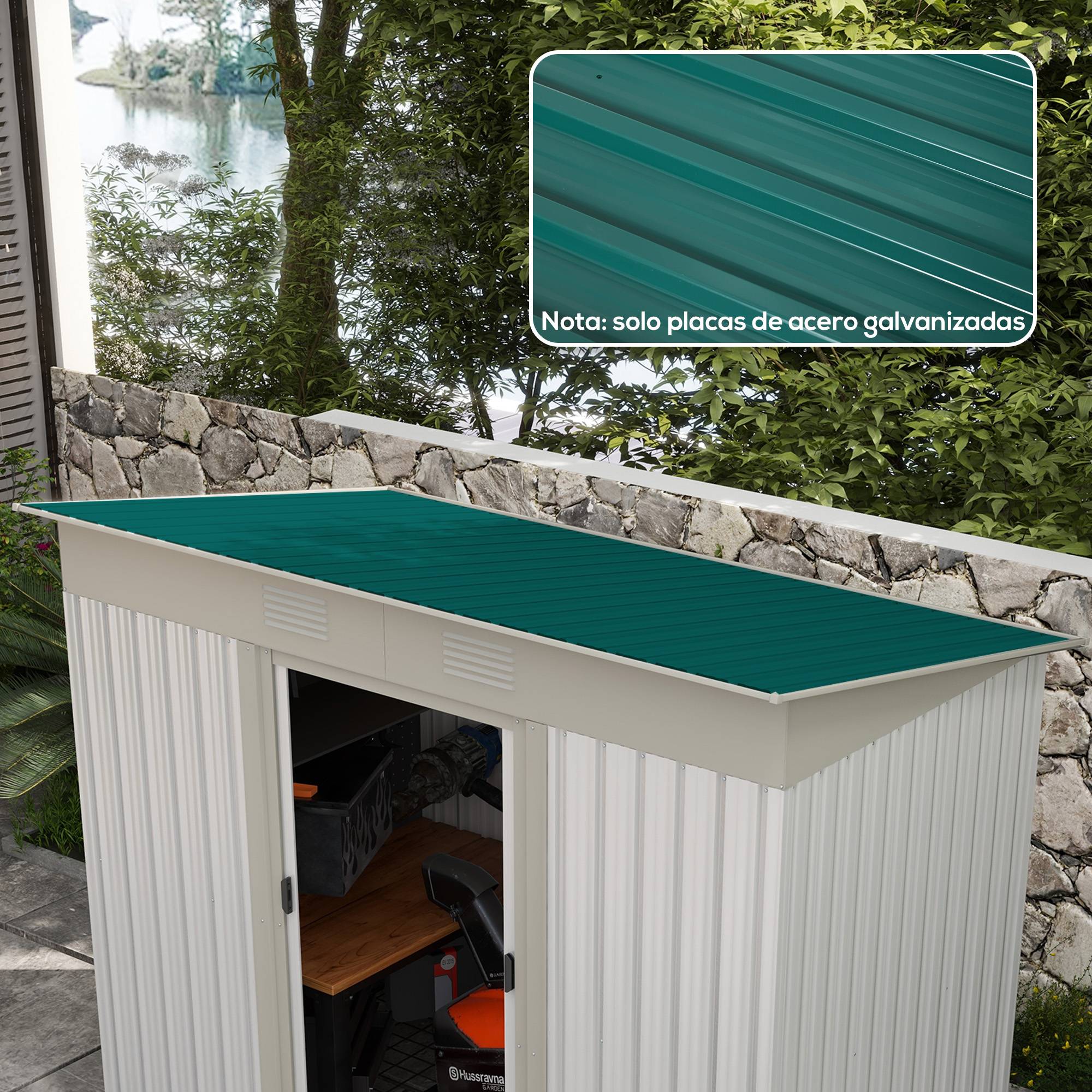 Ensemble de 12 panneaux de toiture en acier galvanisé de 7 m² pour abri de jardin, 129 x 45 cm, vert. - Image 3