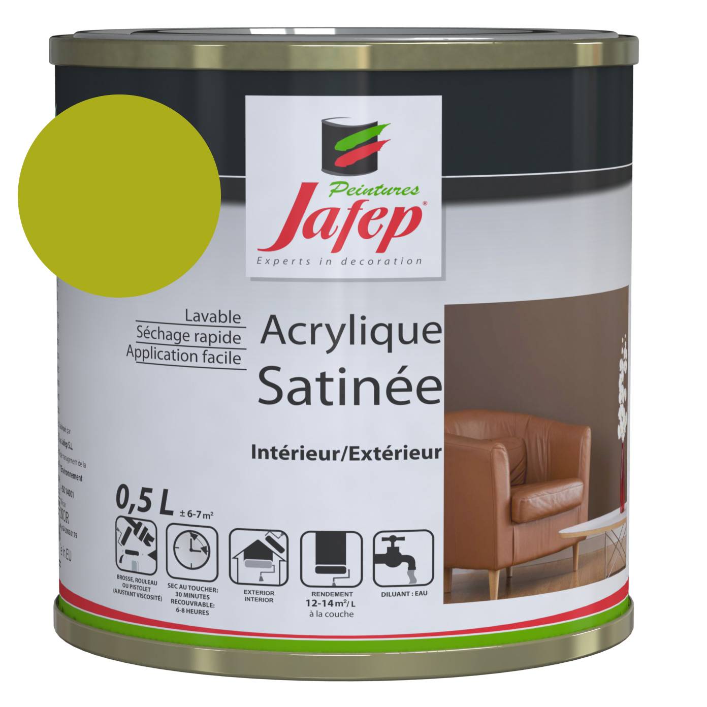 Peinture acrylique satinée citron vert 0,5l Jafep 0,5 L - 0,5 L - Image 1