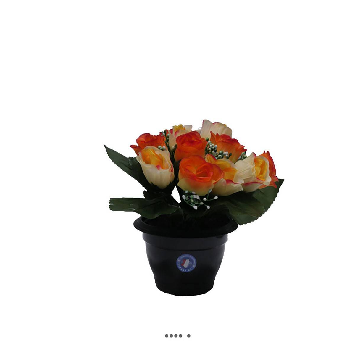 Artificielles - Composition de fleurs artificielles pour cimetière pot roses H 25 cm D 20 cm Jaune - couleur: Jaune 630 - Image 1