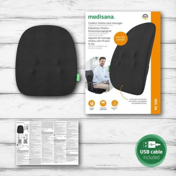 Dossier de massage rechargeable - MEDISANA - MC 500 - Shiatsu - sans fil - 2 vitesses - Noir - Image 6