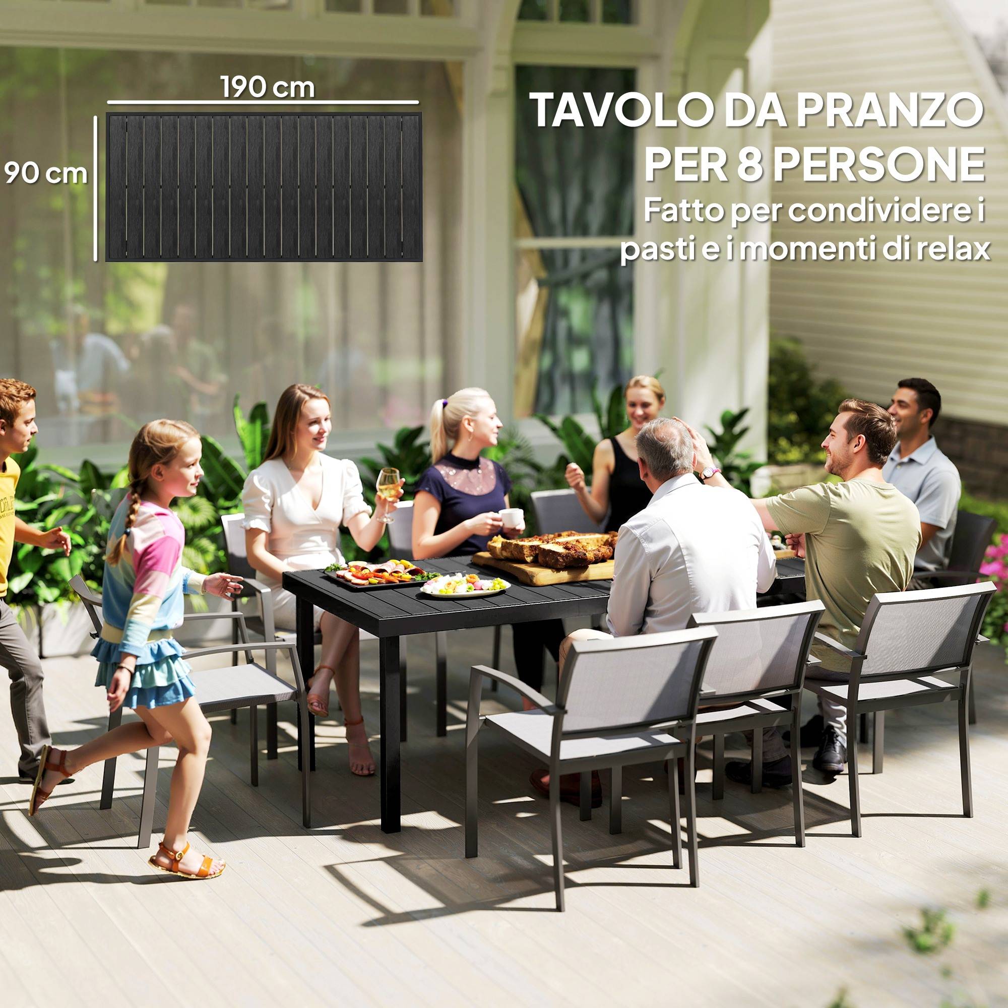 Table de jardin rectangulaire aluminium extérieur 8 places 190cm noir - ComfortXL Outdoor Living - Image 10