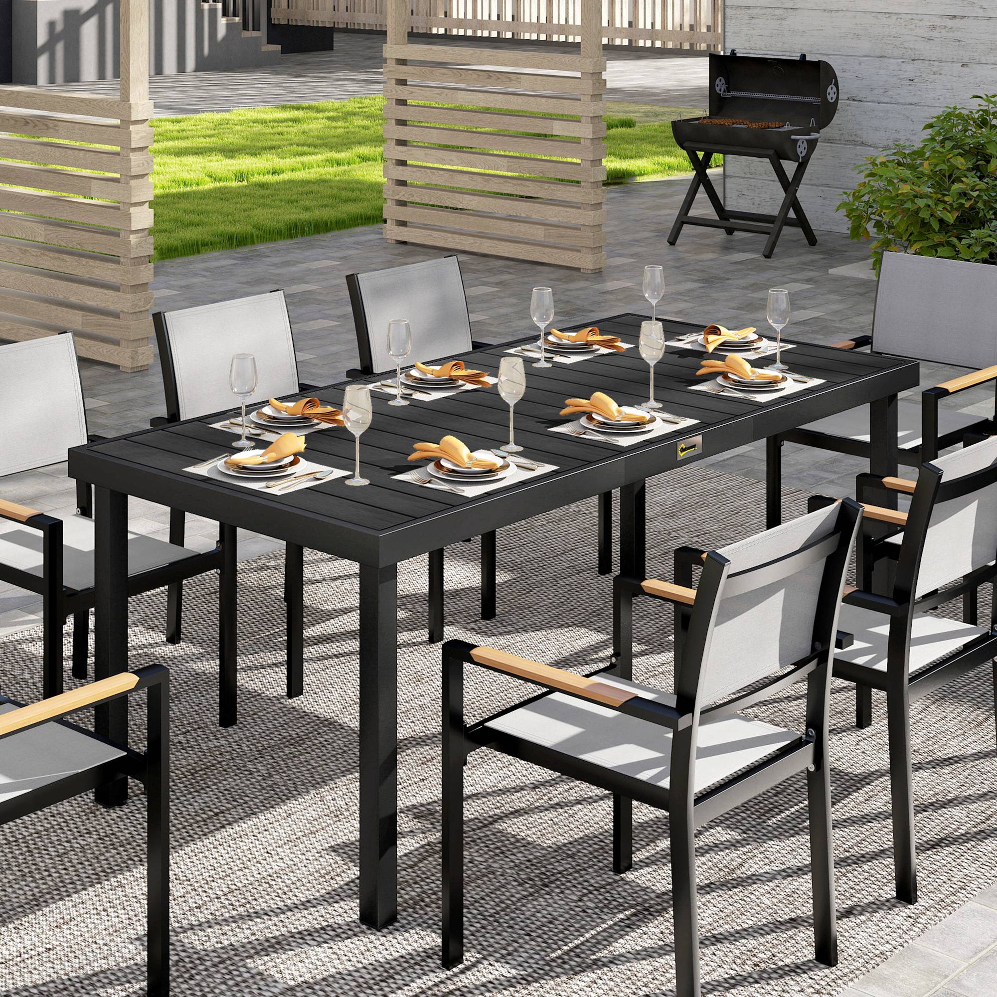 Table de jardin rectangulaire aluminium extérieur 8 places 190cm noir - ComfortXL Outdoor Living - Image 4