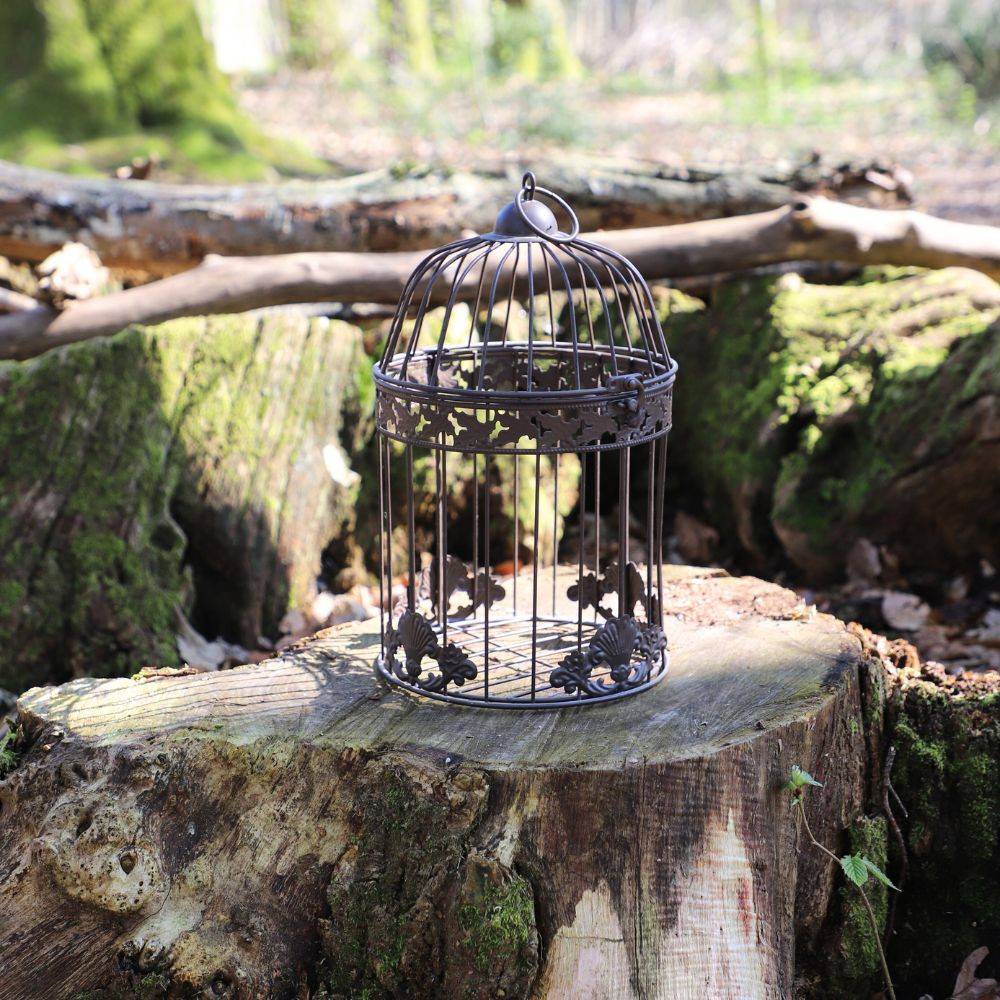 Cage à oiseaux décorative ancienne métal gris Ø.20x32cm Chemin de campagne - Image 4