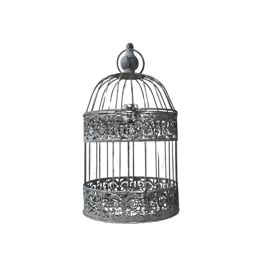 Cage à oiseaux décorative ancienne métal gris Ø.20x32cm Chemin de campagne - Image 1