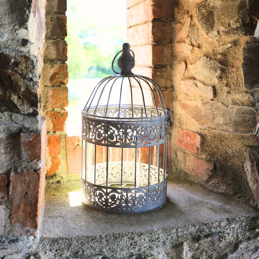 Cage à oiseaux décorative ancienne métal gris Ø.20x32cm Chemin de campagne - Image 2