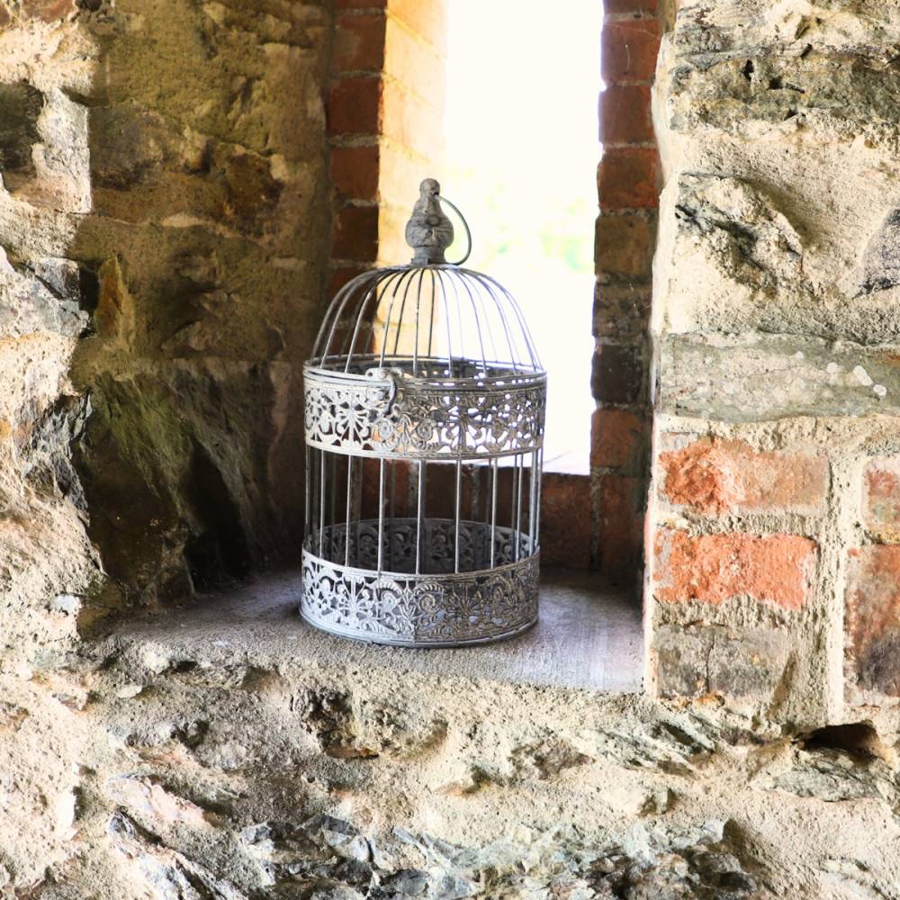 Cage à oiseaux décorative ancienne métal gris Ø.20x32cm Chemin de campagne - Image 3