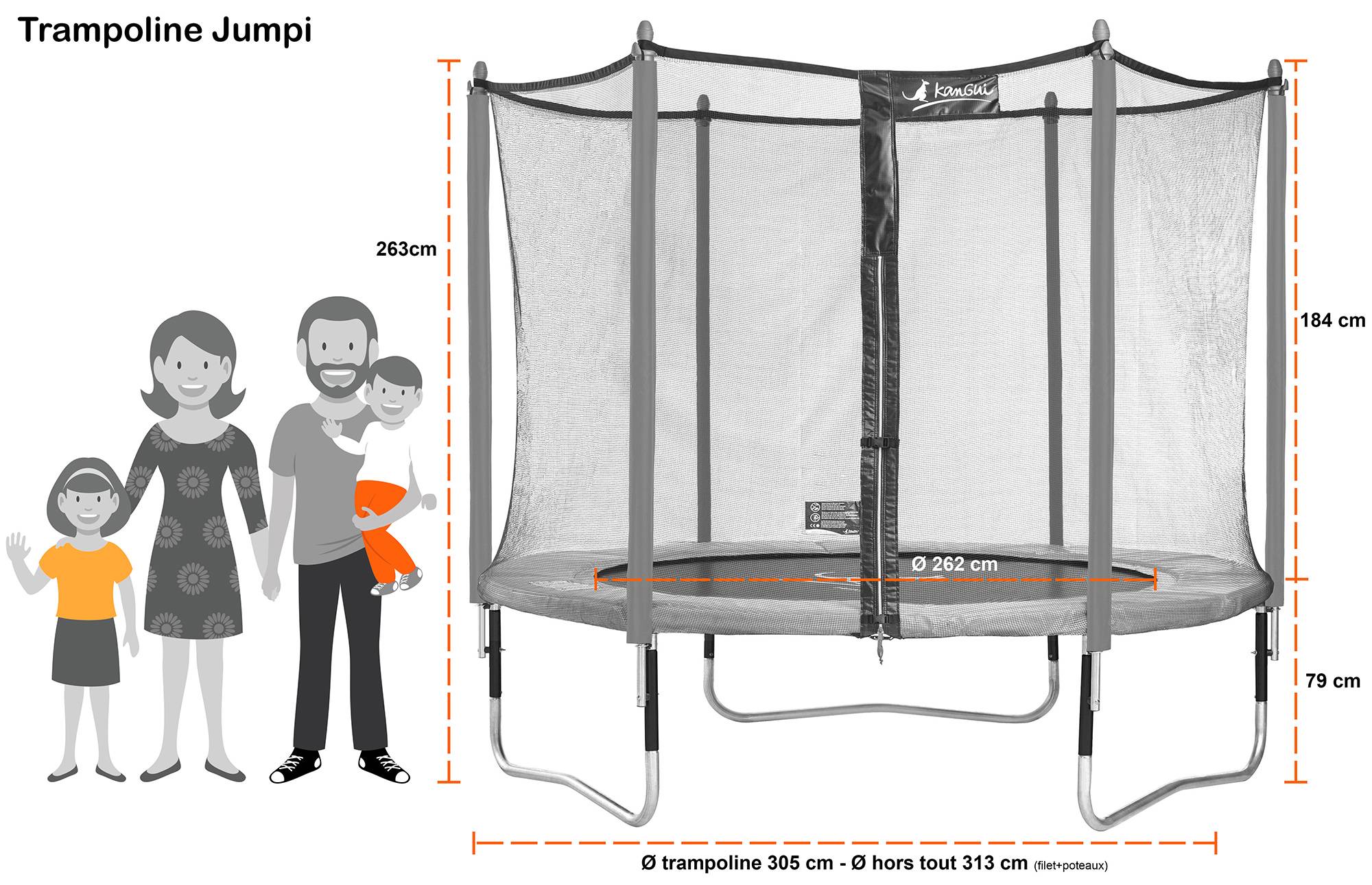 Kangui - Trampoline jardin Ø 300 cm + filet + échelle + bâche - JUMPI 300 - Taupe/Vert Kangui - Image 6