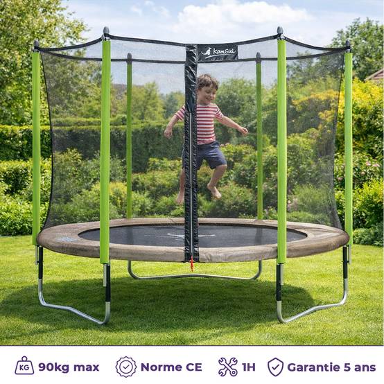 Kangui - Trampoline jardin Ø 300 cm + filet + échelle + bâche - JUMPI 300 - Taupe/Vert Kangui - Image 2