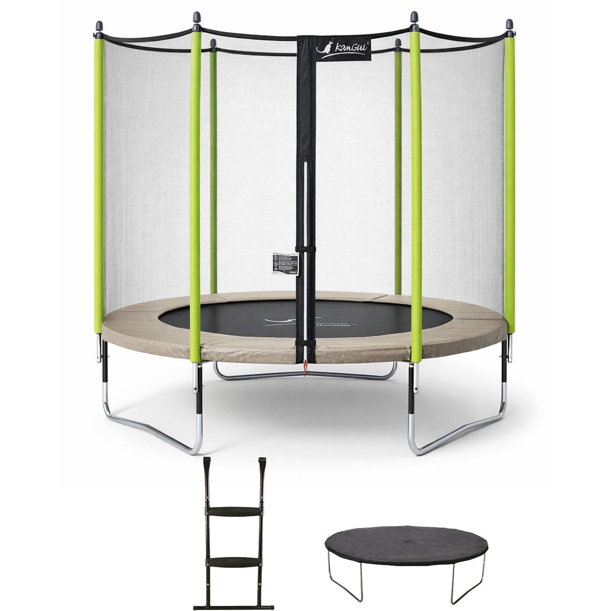 Kangui - Trampoline jardin Ø 300 cm + filet + échelle + bâche - JUMPI 300 - Taupe/Vert Kangui - Image 1