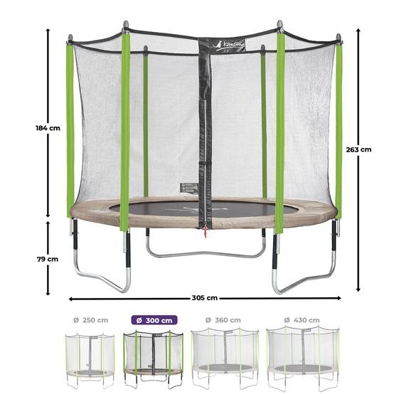 Kangui - Trampoline jardin Ø 300 cm + filet + échelle + bâche - JUMPI 300 - Taupe/Vert Kangui - Image 3