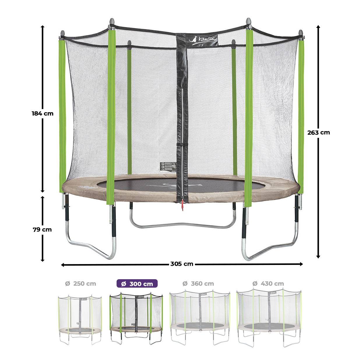 Kangui - Trampoline jardin Ø 300 cm + filet + échelle + bâche - JUMPI 300 - Taupe/Vert Kangui - Image 3