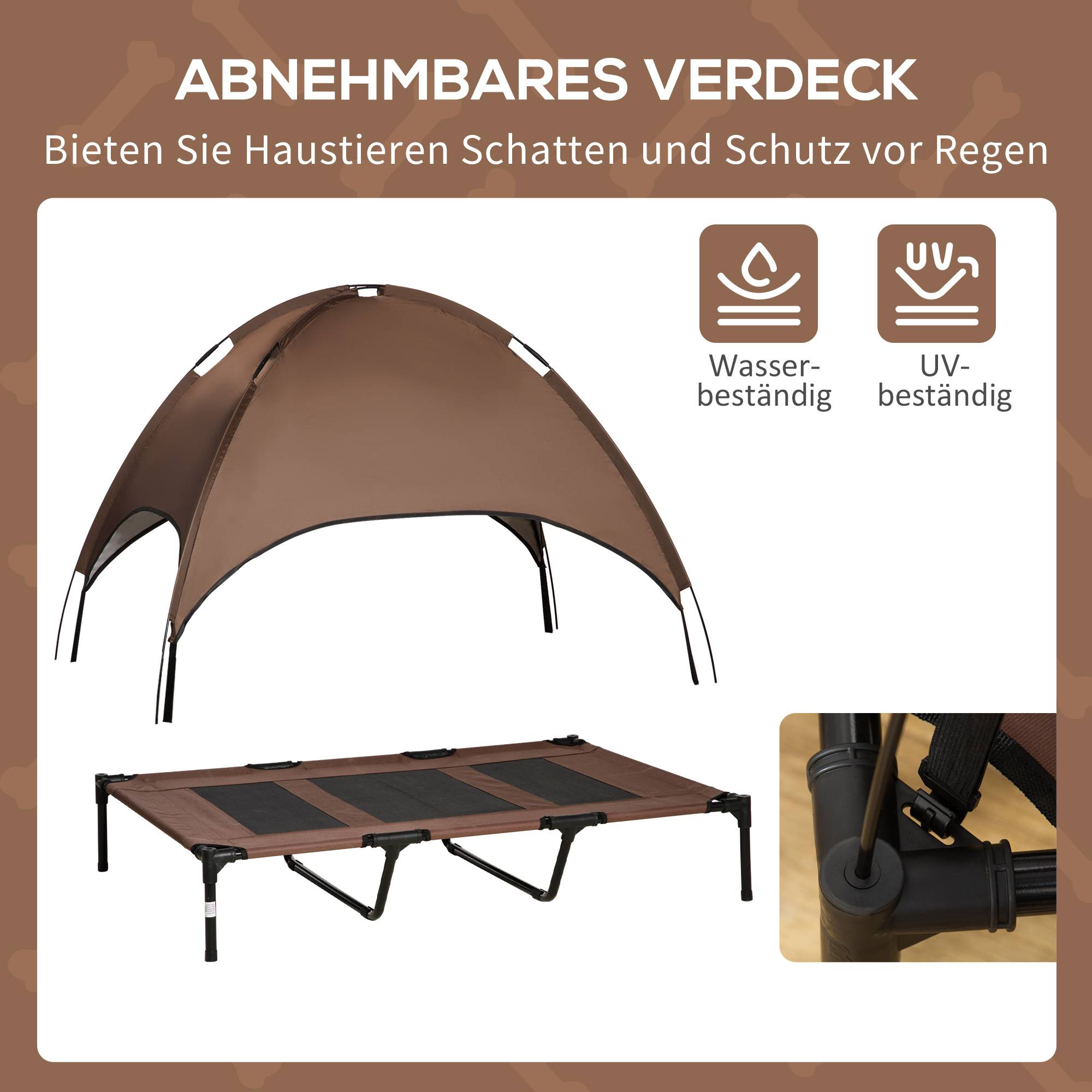 Lit pour chien avec toit acier et tissu marron 122 x 92 x 108 cm - PANGIVO - Image 8