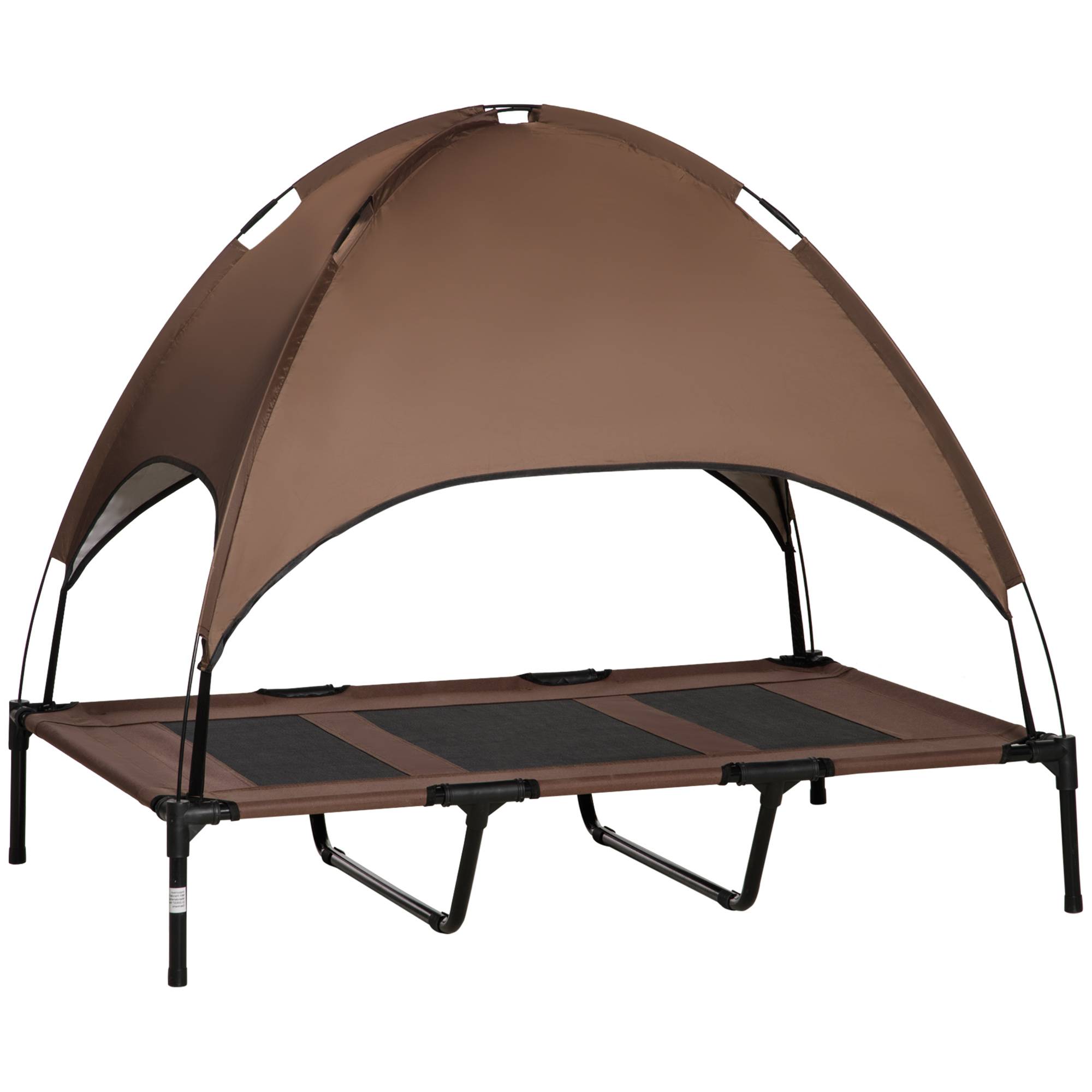 Lit pour chien avec toit acier et tissu marron 122 x 92 x 108 cm - PANGIVO - Image 1