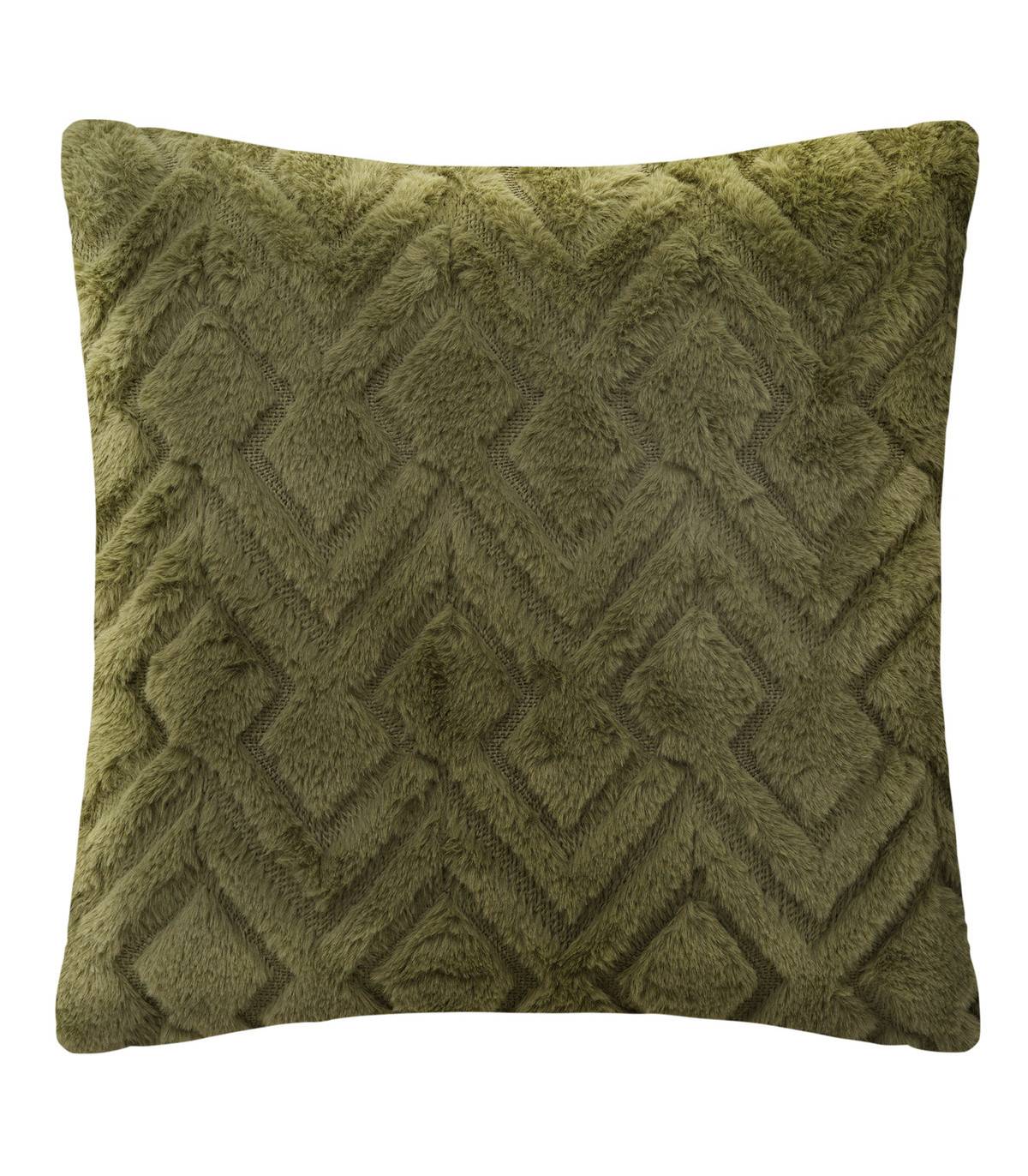 Coussin en Flanelle et Fourrure Vert Kaki 45 x 45 cm - Image 1