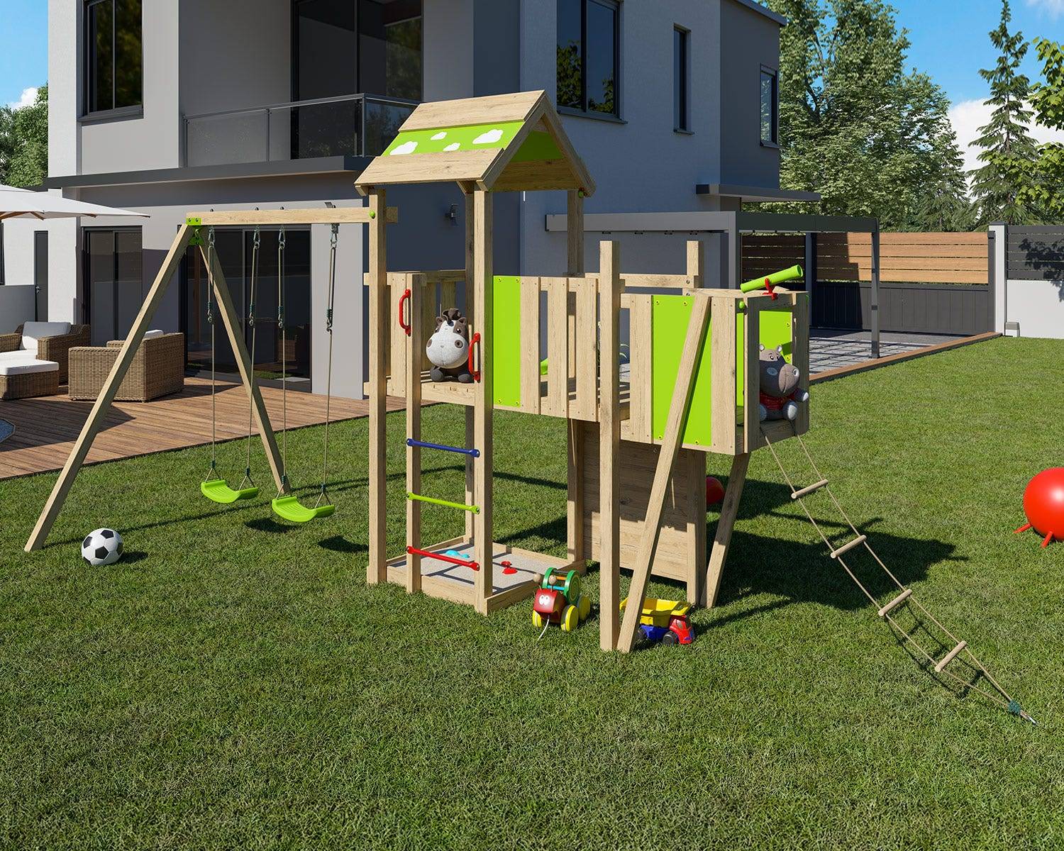 Aire de jeux bois 2,20 m STARRY XPRESSION - 10 enfants - Image 4