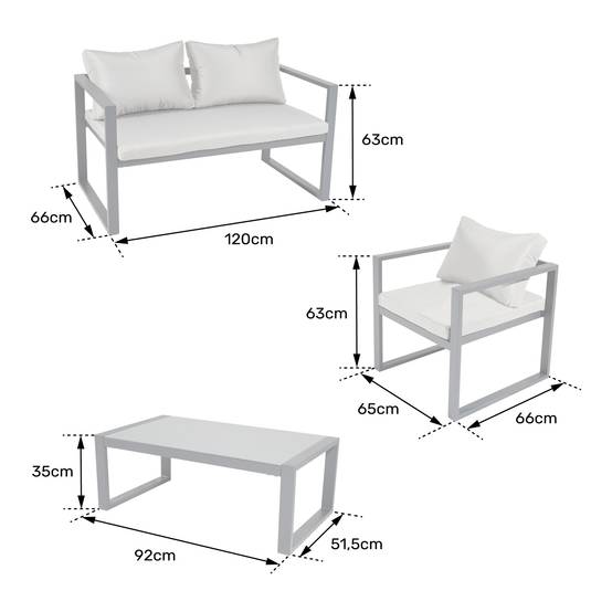 Salon de jardin IBIZA en tissu gris 4 places - aluminium blanc - HAPPY GARDEN - Image 6