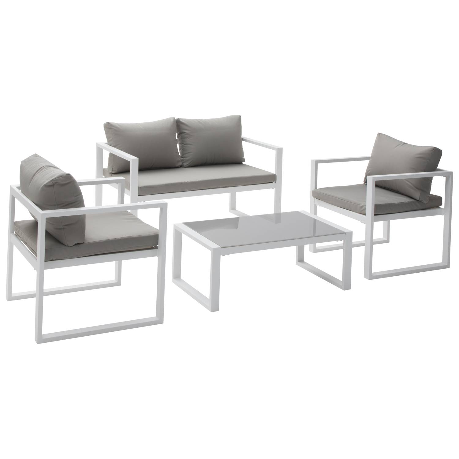 Salon de jardin IBIZA en tissu gris 4 places - aluminium blanc - HAPPY GARDEN - Image 1