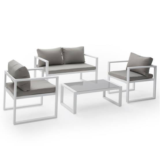 Salon de jardin IBIZA en tissu gris 4 places - aluminium blanc - HAPPY GARDEN - Image 8