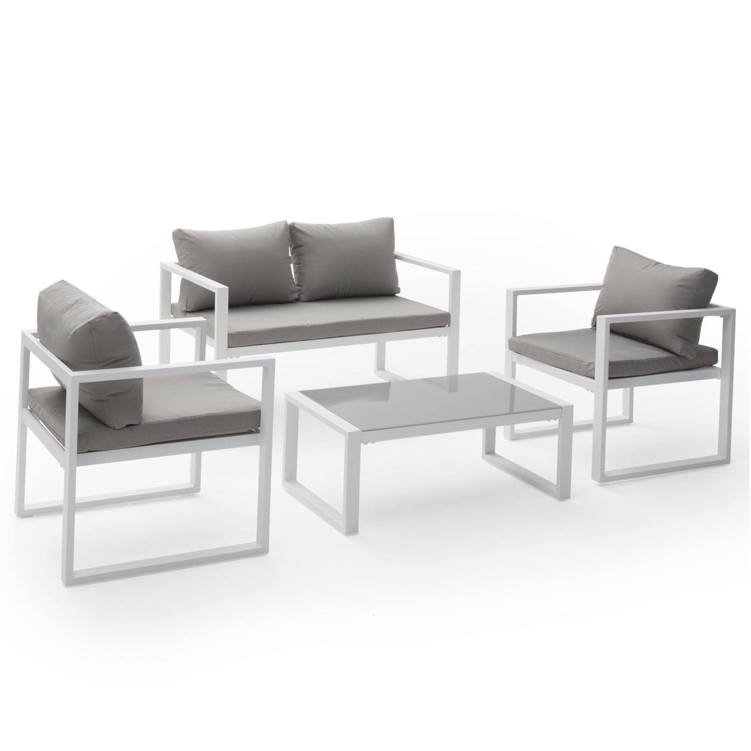 Salon de jardin IBIZA en tissu gris 4 places - aluminium blanc - HAPPY GARDEN - Image 8