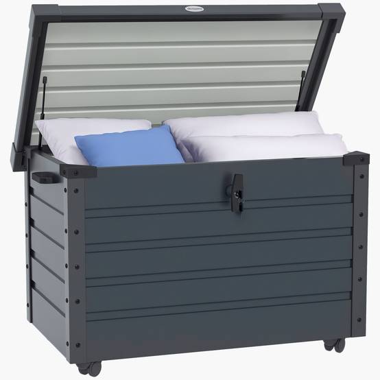 ComfortXL - Coffre de rangement 295L en acier galvanisé pour jardin avec vérin et roulettes Gris - ComfortXL Outdoor Living - Image 1