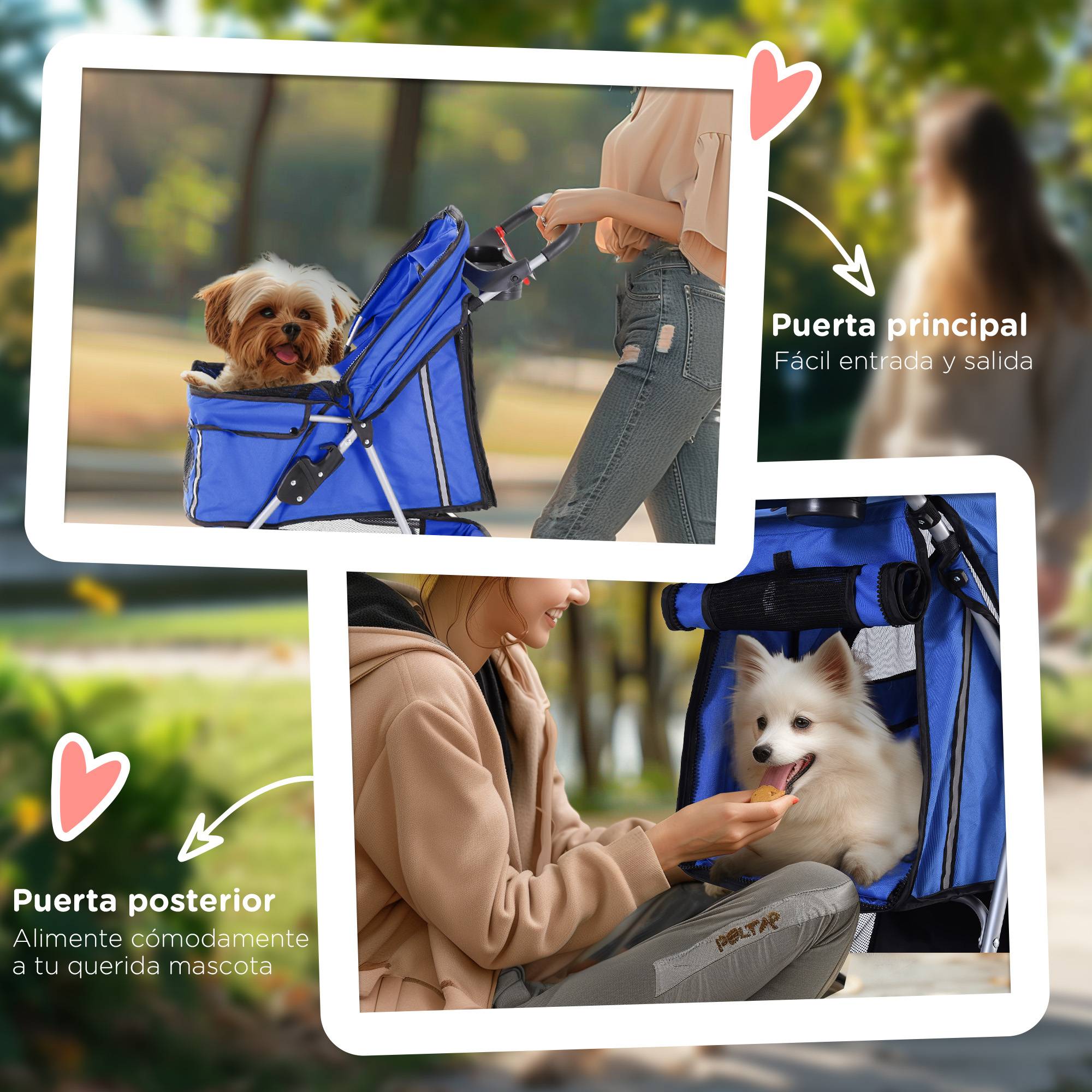 Poussette pour petit chien avec panier de rangement, fenêtres en filet et 2 roues universelles, 75 x 45 x 97 cm, bleue - Image 9