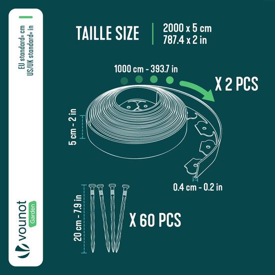 Vounot - Bordure de jardin flexible plastique 20m avec 60 piquets vert - hauteur 5cm - epaisseur 4mm - Image 3