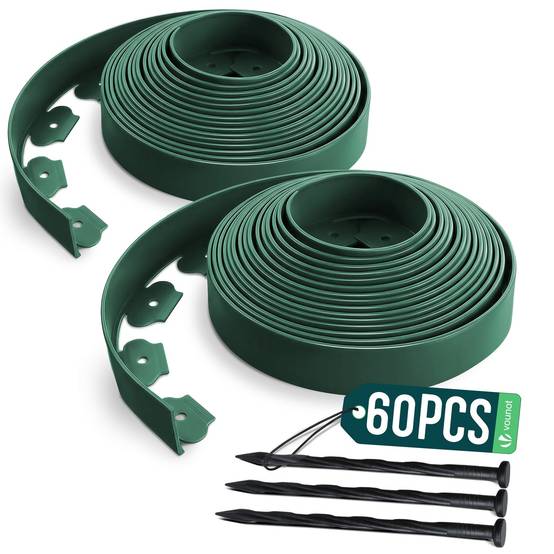 Vounot - Bordure de jardin flexible plastique 20m avec 60 piquets vert - hauteur 5cm - epaisseur 4mm - Image 1