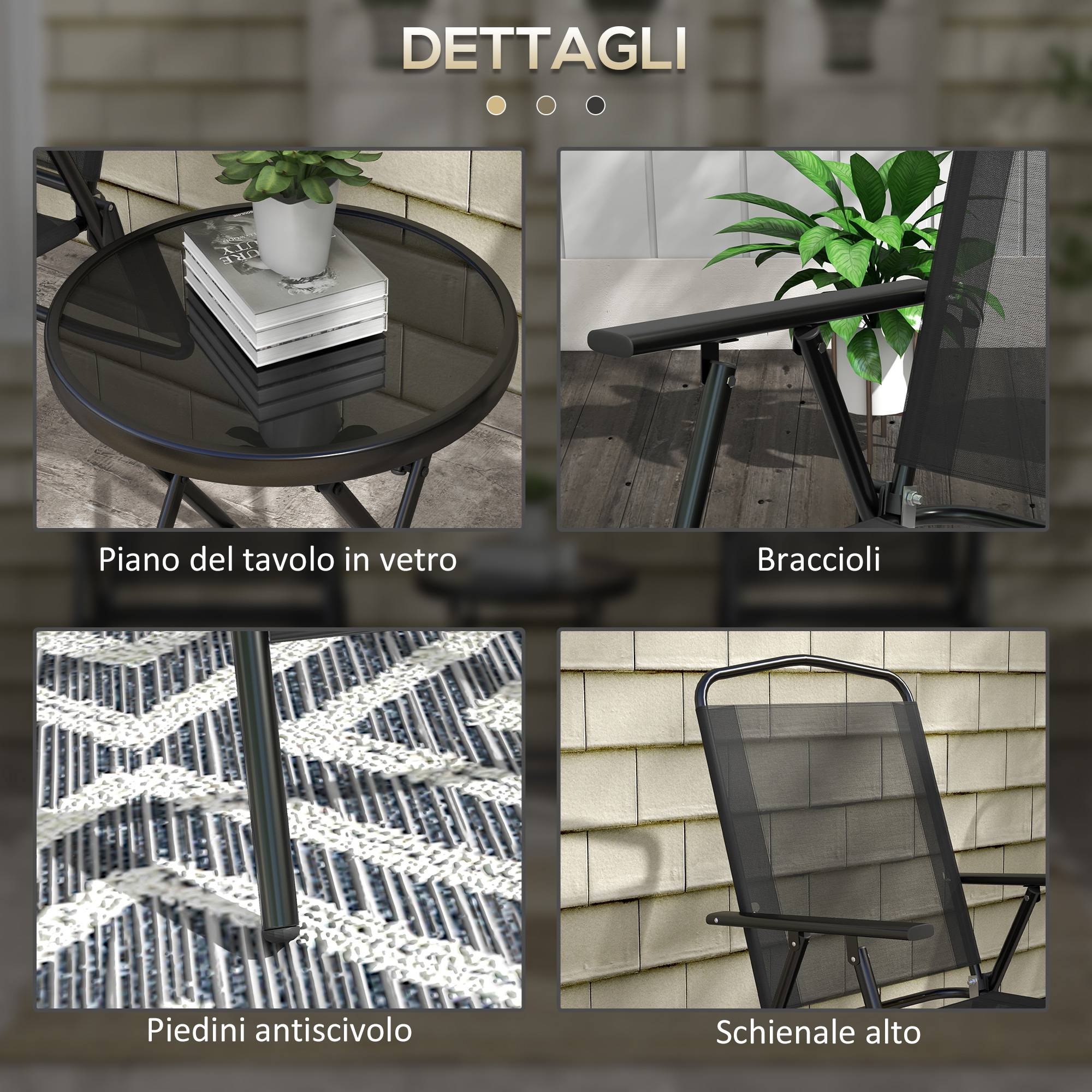 Ensemble jardin 3 pcs, 2 chaises 53,5x64x93 cm et table basse Ø45x50 cm métal noir - Image 9