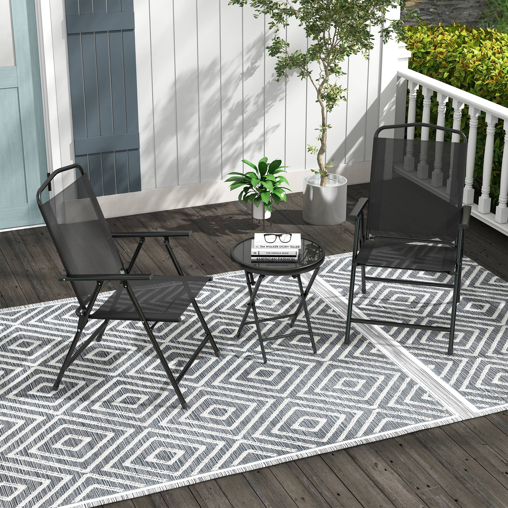 Ensemble jardin 3 pcs, 2 chaises 53,5x64x93 cm et table basse Ø45x50 cm métal noir - Image 4