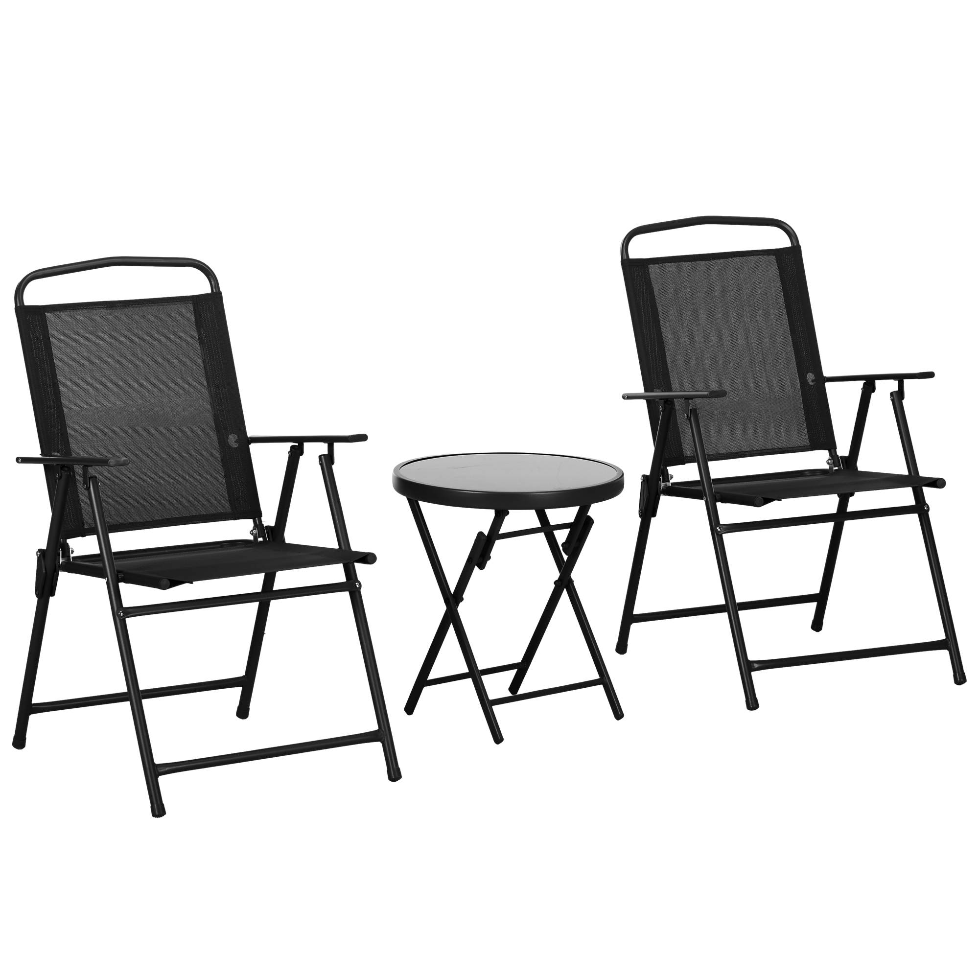 Ensemble jardin 3 pcs, 2 chaises 53,5x64x93 cm et table basse Ø45x50 cm métal noir - Image 2