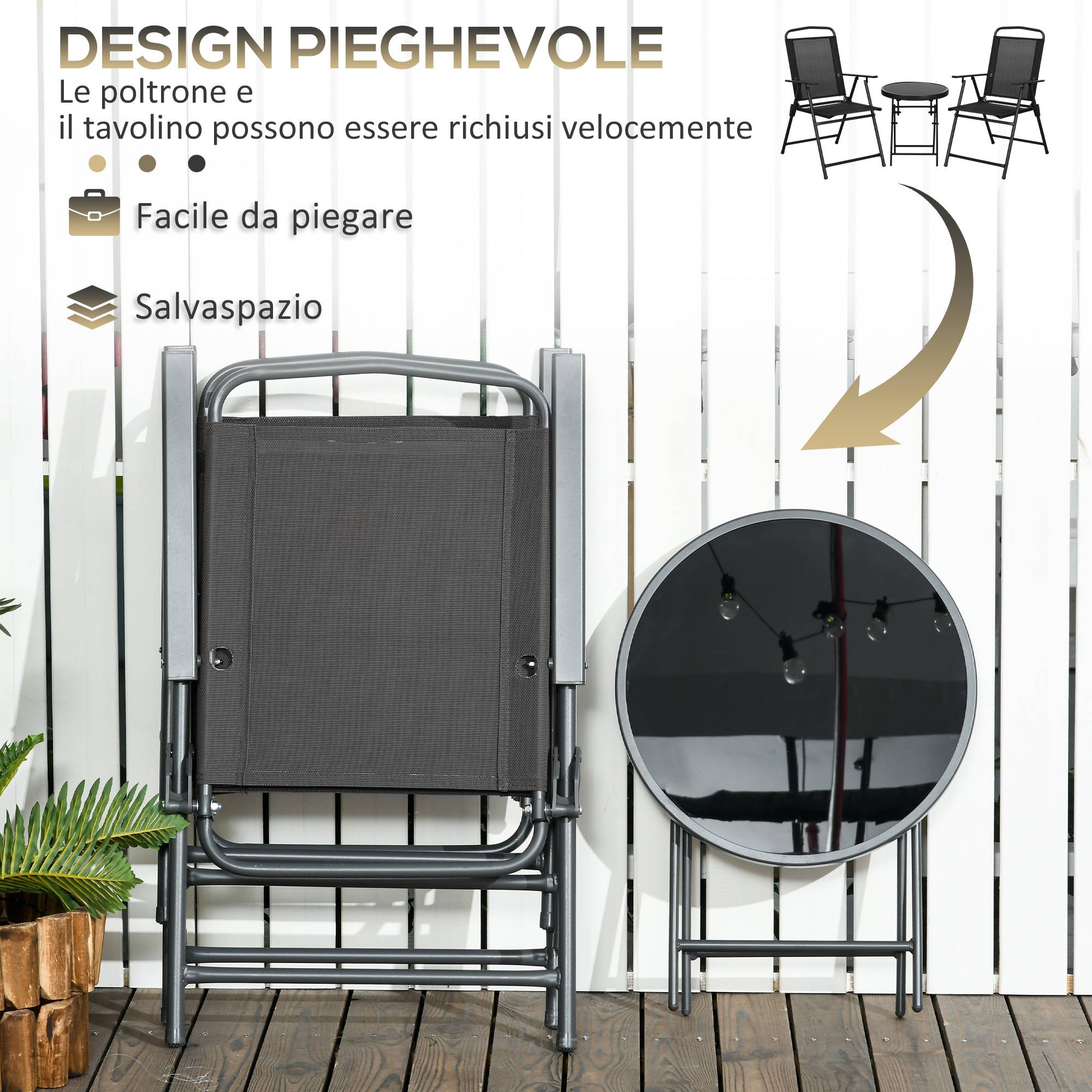 Ensemble jardin 3 pcs, 2 chaises 53,5x64x93 cm et table basse Ø45x50 cm métal noir - Image 6