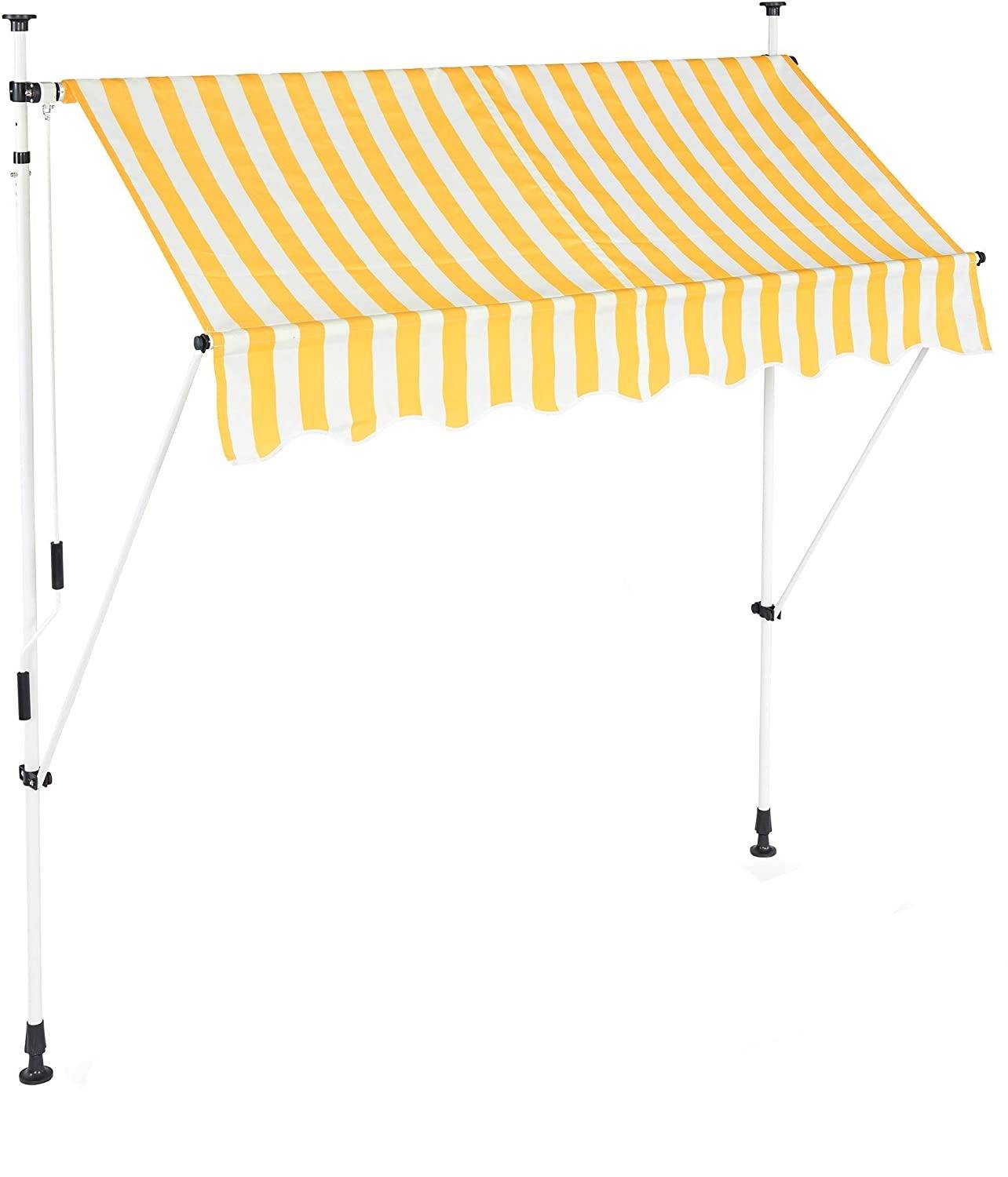 Store banne télescopique de balcon manivelle hauteur réglable résistant uv polyester acier 200 x 120 cm blanc et jaune - Image 1