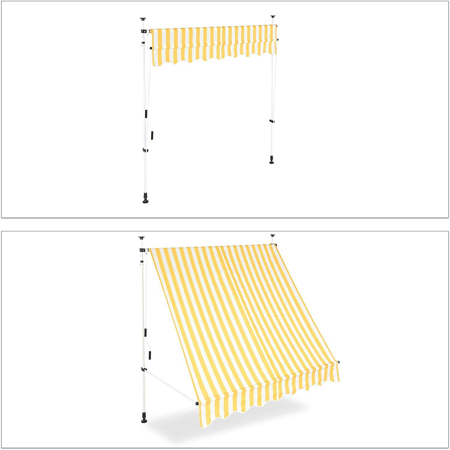 Store banne télescopique de balcon manivelle hauteur réglable résistant uv polyester acier 200 x 120 cm blanc et jaune - Image 2