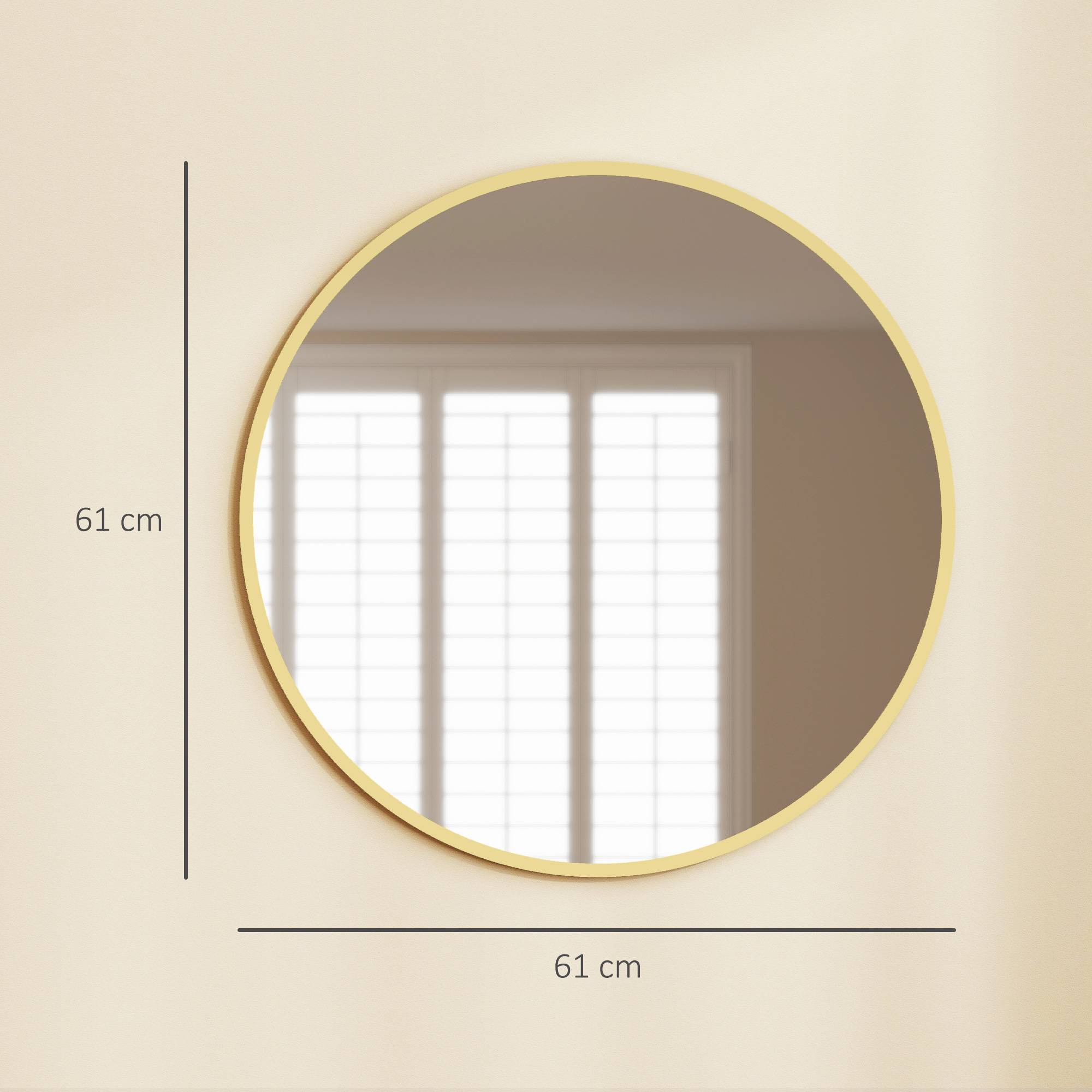 Sans Marque - Miroir mural rond Ø61 cm cadre alliage aluminium salle bain chambre salon couloir doré - Image 5